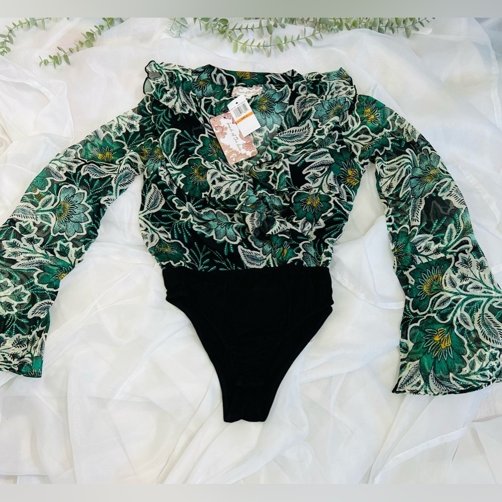 Band Of The Free THE BONNIE EMERALD FLORAL LONG SLEEVE BODYSUIT Size Small - Picture 2 of 10